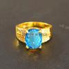 Blue Topaz Oval Cut With 925 Sterling Silver Gold Plated Ring For Men's #A880 JL375669031188