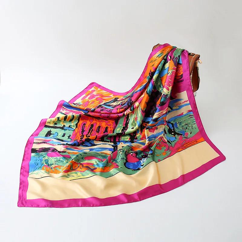 90cm Square Shawls Wraps Silk Scarves For Women Bandana Head Large Hijab Scarf Female Dot Print Headband Satin Neck Scarves