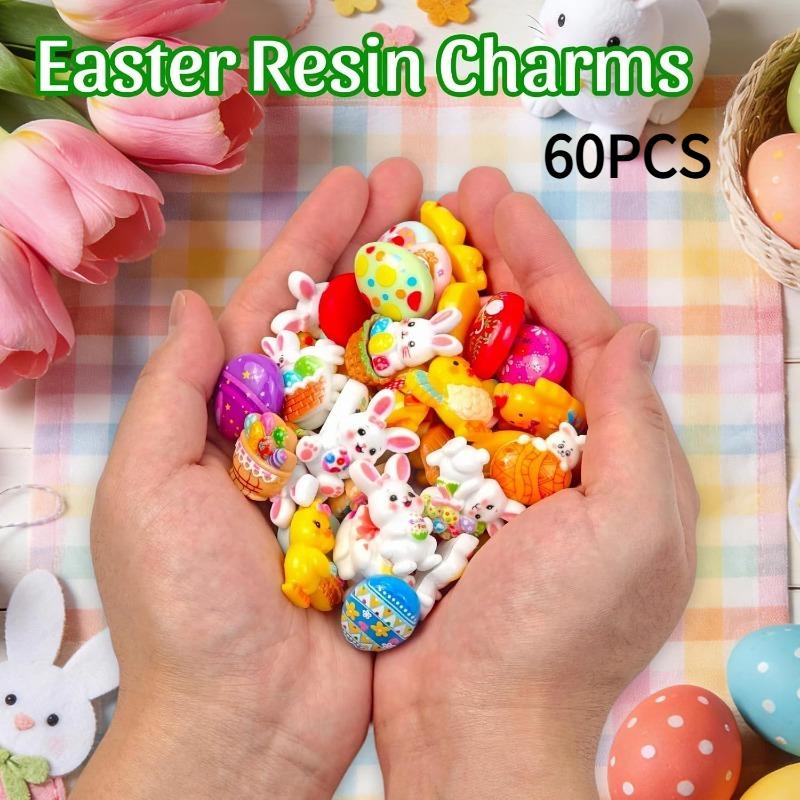 60 шт. Easter Resin Charms для поделок Маленькое Яйцо Кролик Цыпленок Плоские Шармы для DIY Поделок Изготовления Украшений для Чехлов Телефонов Принадлежности для Скрапбукинга