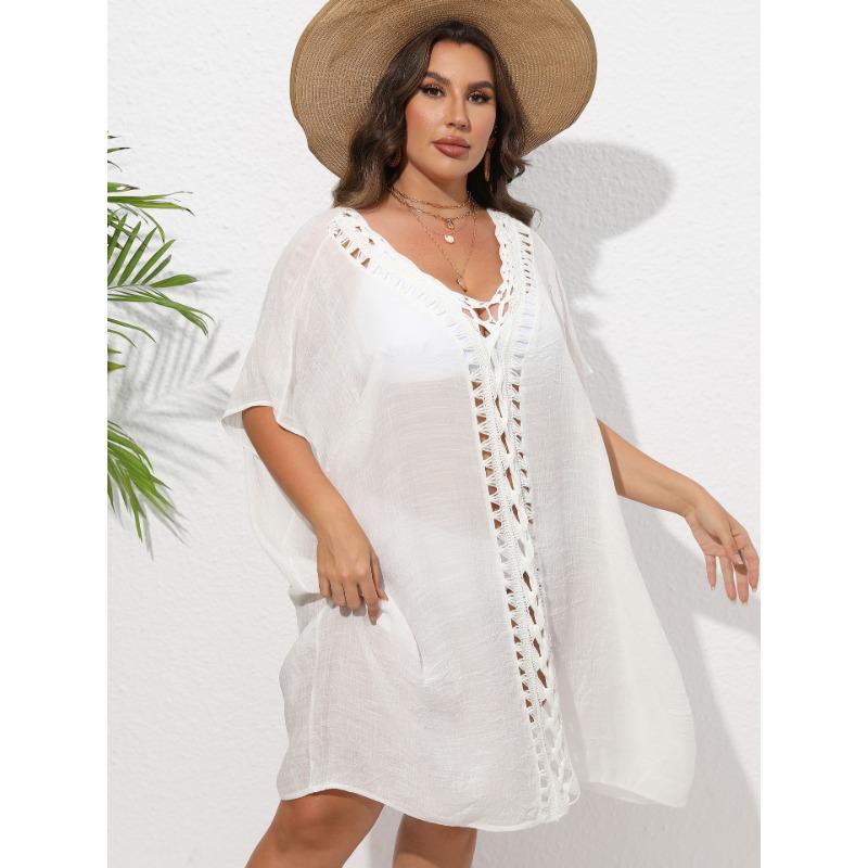 Женское платье-накидка большого размера, связанное вручную крючком с цветочным узором в стиле пэчворк, свободное пляжное бикини, наружное накидка