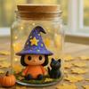 Adopt A Witch Hat Jar Halloween Witch Hat Doll with Black Cat In Jar Cute Light-up Decorative Jar for DIY Craft Gifts Party Favors