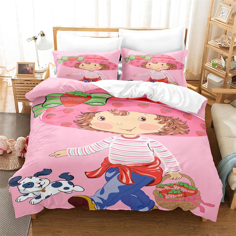 Pink Romantic Theme Duvet Cover Set King Queen Size Kawaii Cute Cartoon Yellow Crown Pink For Girls Women Polyester Bedding Set
