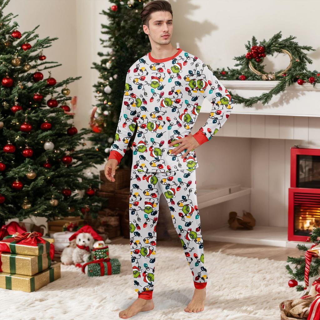 Christmas Print Cute Family Set Pajamas, Home Clothes, Family Set Long Sleeve Top Pants Set