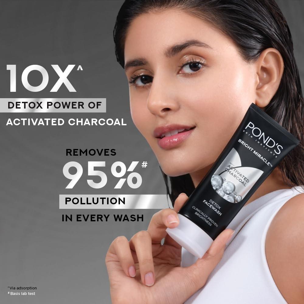 Pond's Bright Miracle Detox Гель для умывания с активированным углем – Глубокое очищение для сияющей кожи, Защита от загрязнений, 200
