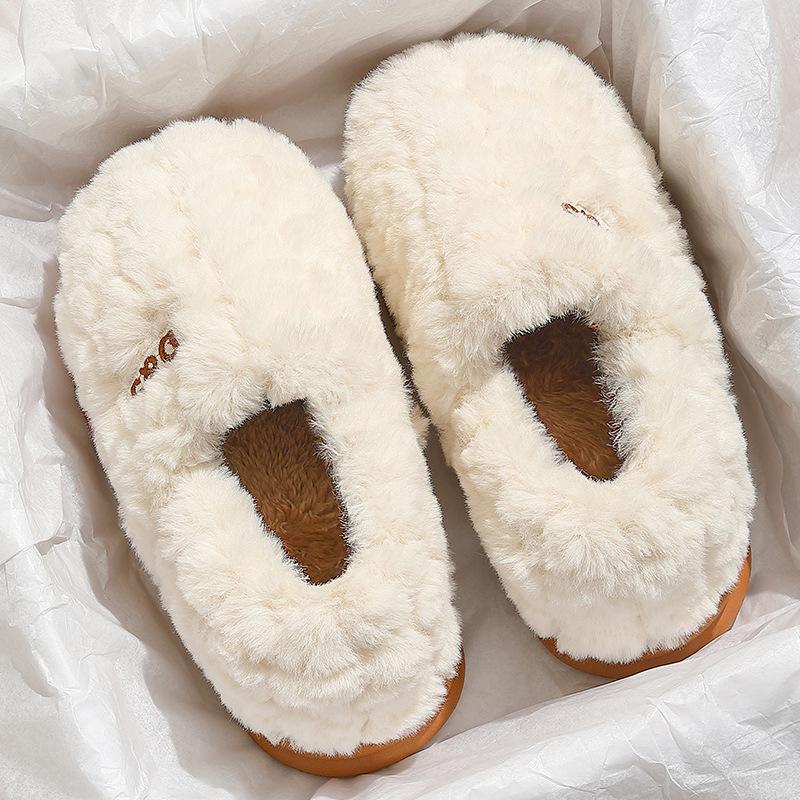 Мужские зимние хлопковые плюшевые домашние/уличные тапочки 2025 - с толстой подошвой и закрытой пяткой.