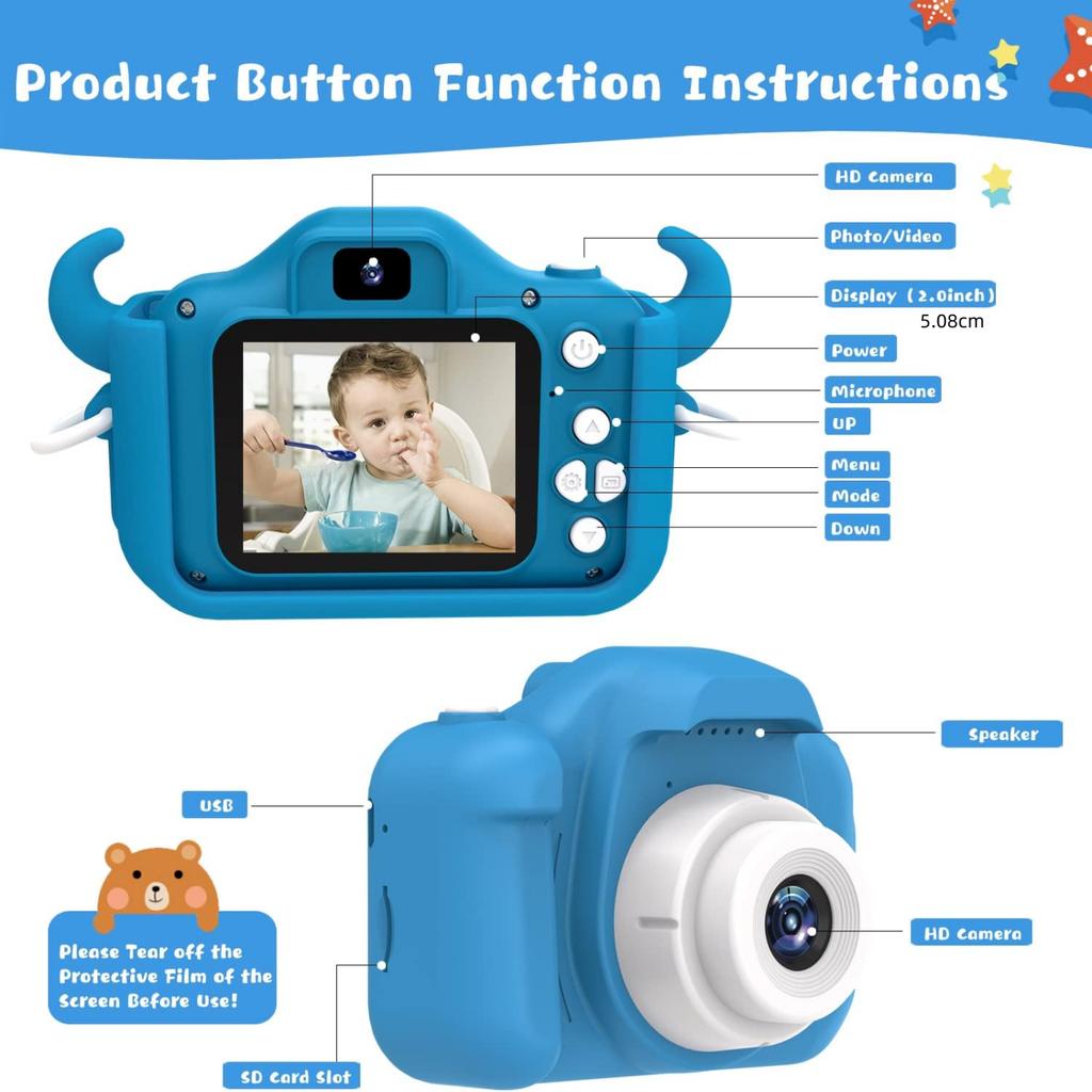 Kids Digital Camera With Sd Card Toy Girl Boy 1080P Hd Screen Outdoor Cartoon Dinosaur Camera Photography Video Birthday Gifts
