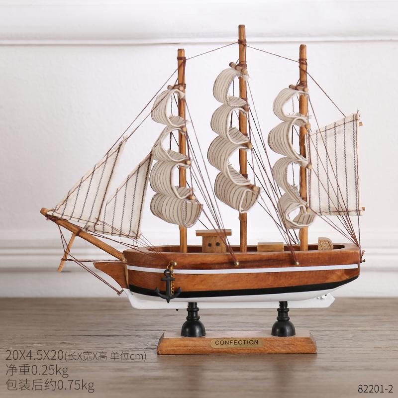 Mediterranean Wooden Sailboat Model Ornaments Creative Handmade Solid Wood Simulation Craft Home Decoration Retro Ornaments