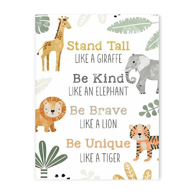 Имя ребенка Индивидуальная картина на холсте Джунгли Мультфильм Животные Лев Зебра Плакат Kis Спальня Настенная живопись Печать Картины Детский декор