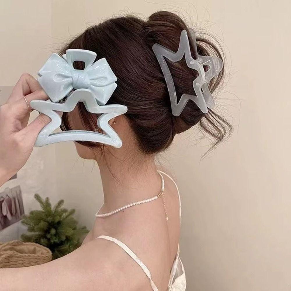 Jelly Color Bow Hair Clip Five-pointed Star Shark Clip Fashion Hairpin for Women Hair Accessories