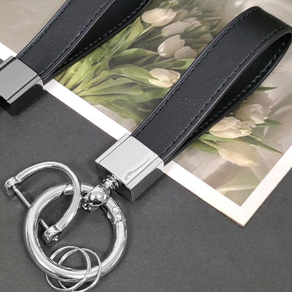Custom Name Vintage Keychain Personalize Number PU Leather Keyring Car Logo Top-end Business Company Key Ring Chain Gift
