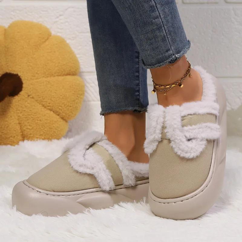 Winter Cotton Slippers Indoor Warm Plush Home Cotton Shoes Women's Thick-soled Slippers 2024 New Ins Style Open-heel Botas Mujer