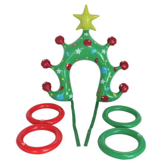 Christmas Party Inflatable Ring Toss Game Xmas Tree Shaped Headband Ring Toss Toy Holiday Party Favors for Adults And Kids