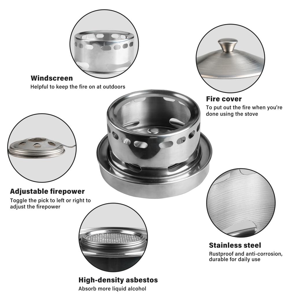 Outdoors Stainless Steel Alcohol Stove Portable Burner Furnace Adjustable Firepower Rustproof Anti-corrosion Cooking Barbecue Camping Hiking Picnic