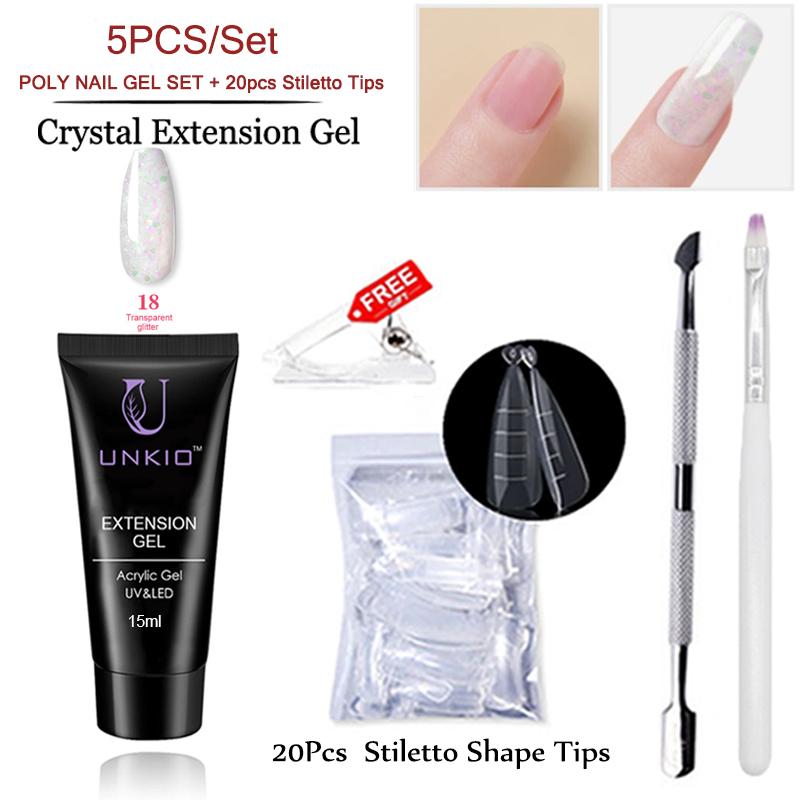 UNKIO Поли-набор для ногтей, УФ-светодиод, быстрое наращивание, наконечник-шпилька, двойной формы, наращивающий гель для ногтей, маникюрный набор, мини-набор для гель-лака