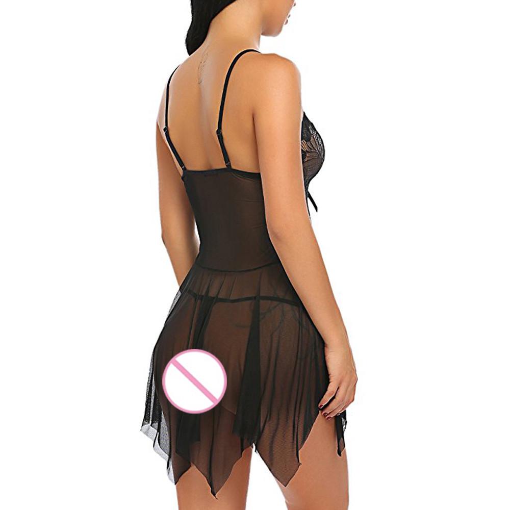 Женское нижнее белье Цветочное кружевное белье Babydoll V-образным вырезом для сна Ремешок Сорочка