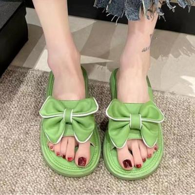 Женские тапочки с бантом 2024 года, новые летние модные тапочки с открытым носком на плоской подошве, повседневные пляжные шлепанцы 35-40 Zapatos De Mujer