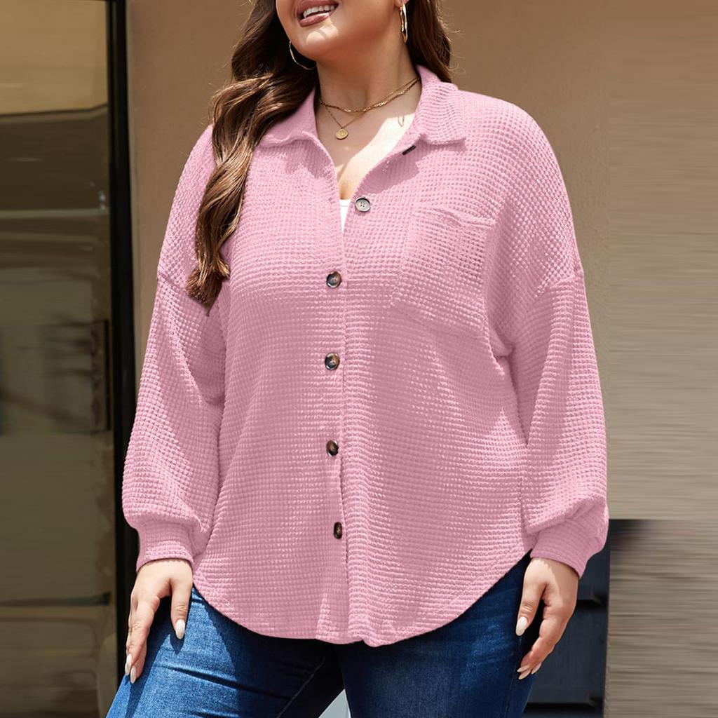 Women's Fashion Button-Up Cardigan Sweatshirt Long-Sleeve Collared Jacket With Pockets Solid Color Outerwear