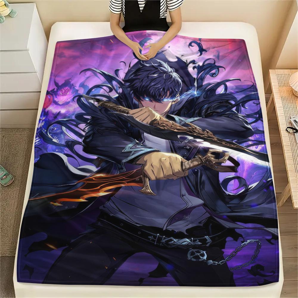 1PC Solo Leveling Print Flannel Blanket, High quality Comfortable for All Seasons, Home Decor, Warmth and Comfort, Perfect for Christmas Gifts