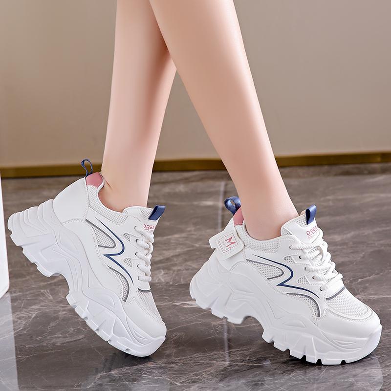 Fashion Breathable Mesh Platform Sneakers Women Spring Summer Thick Bottom Vulcanize Shoes Ladies Lace-Up Non-Slip Casual Shoes