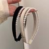 New Narrow Satin Pearl Double-Layer Headband for Women Retro Elegant Black White Pearl Hair Hoop Wedding Hair Accessories