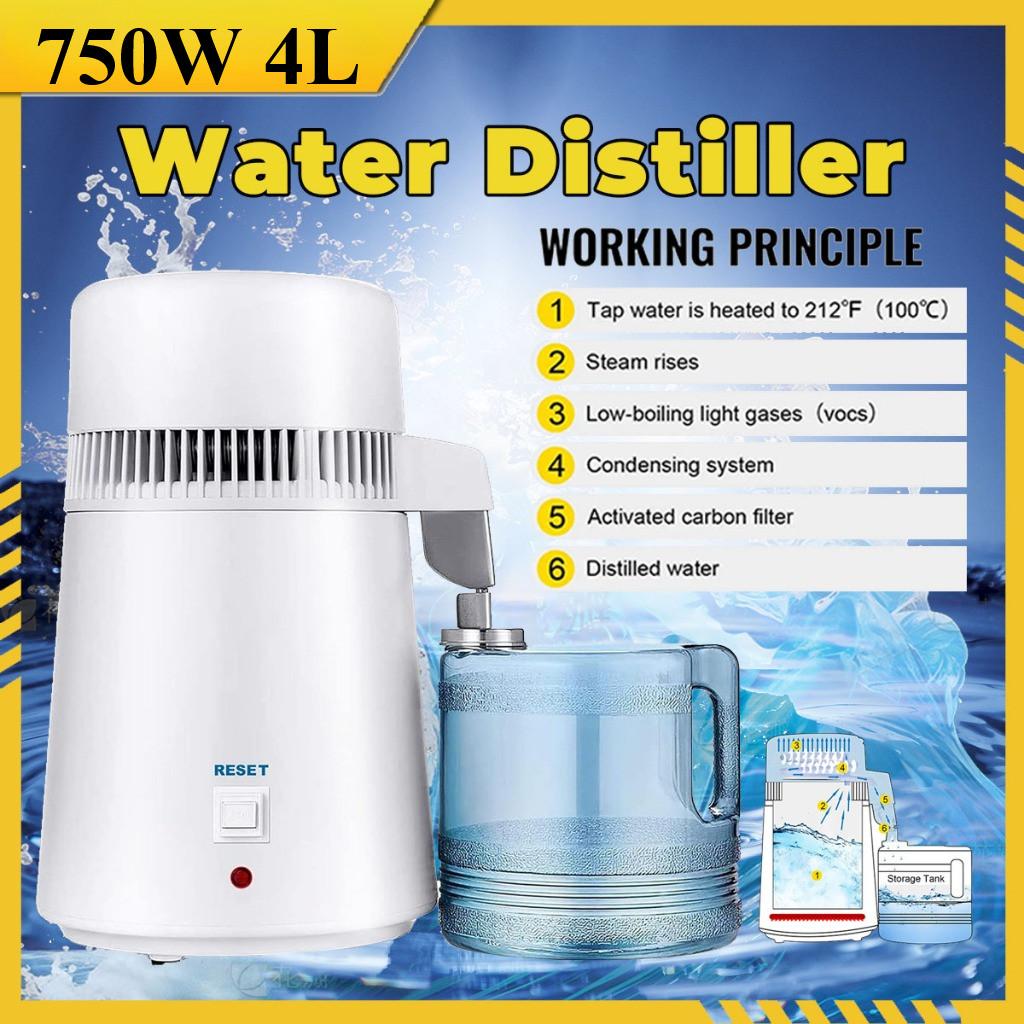 750W 4L Pure Water Distiller Distilled Water Maker  Filter Stainless Steel Electric Distillation Purifier
