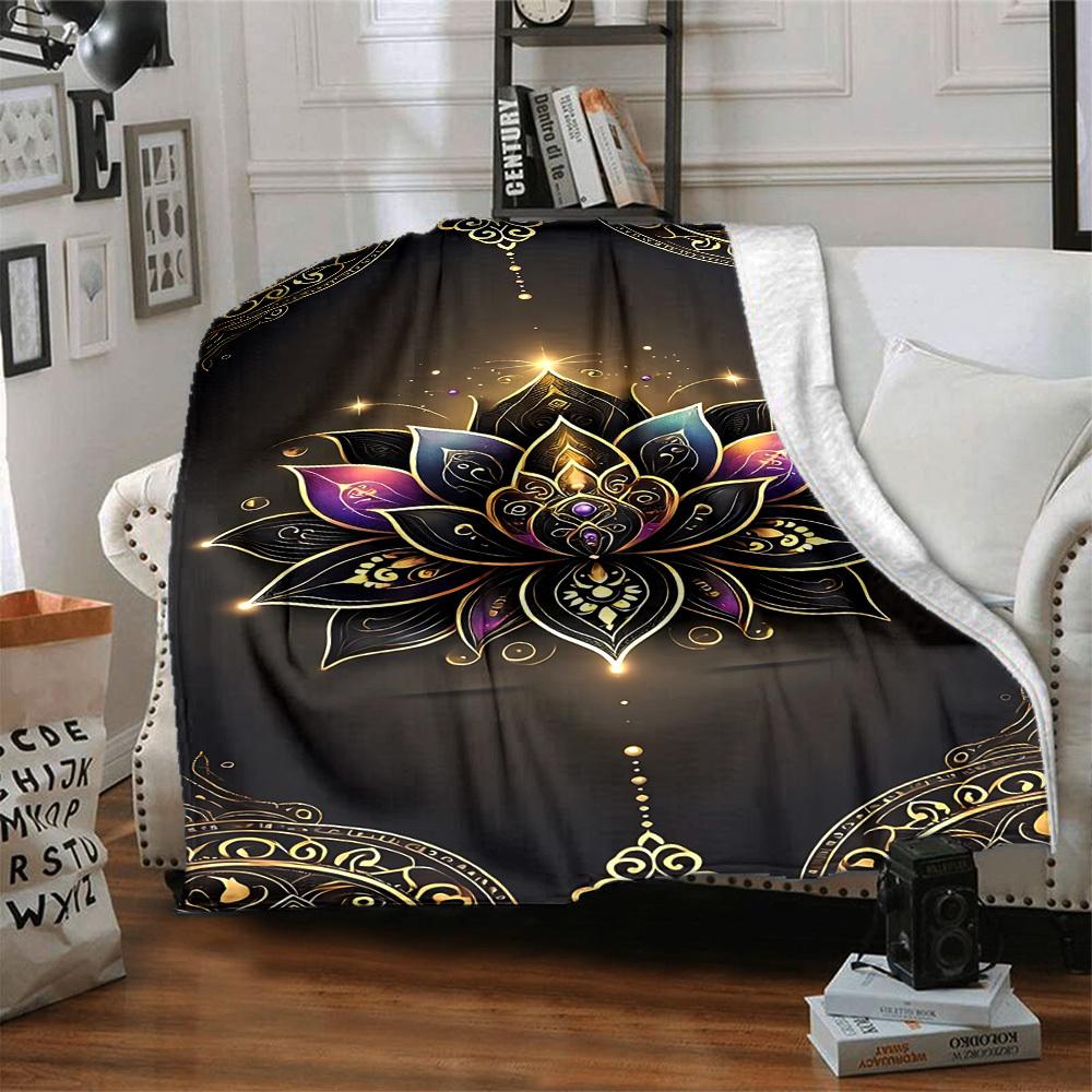 1pc Lotus Mandala Blanket, Lightweight Flannel Throw For Sofa, Bed, Travel, Camping, Livingroom, Office, Couch, Chair