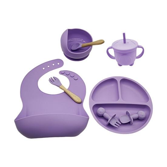 Набор детской посуды с силиконовой присоской, обеденная тарелка, миска, нагрудник, вилка, ложка, чашка-непроливайка, пищевая посудомоечная машина