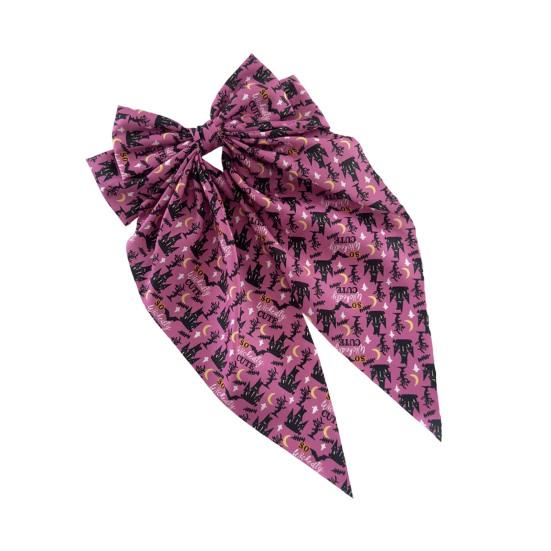 Festive Halloween Hair Accessory Bow Spring Clips for Women, Pumpkin Skeleton Ghost Hand Printed Clip Fabric Barrettes, Cute Horror Accessories