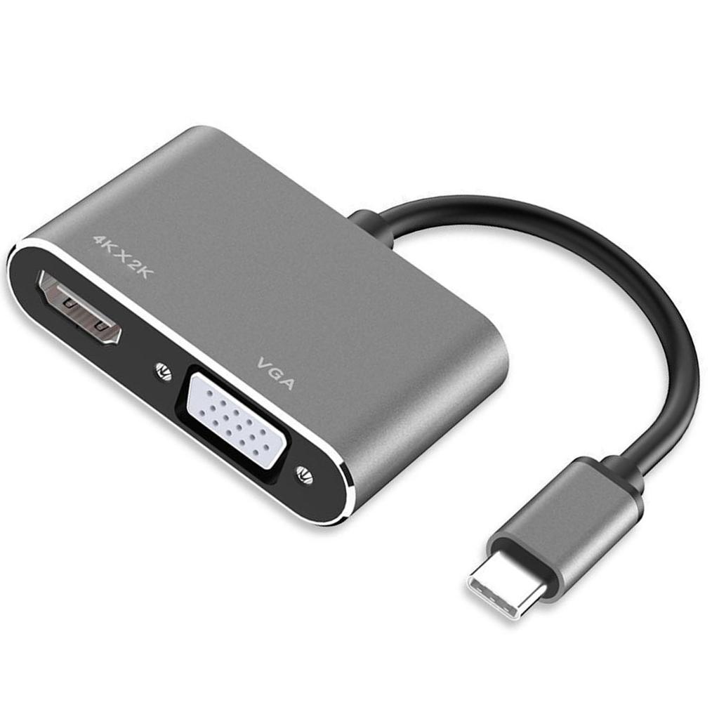 Адаптер 2-в-1 Type C на HD Multimedia Interface VGA, поддержка 4K 30 Гц, Plug and Play, преобразователь Type C на VGA, серый
