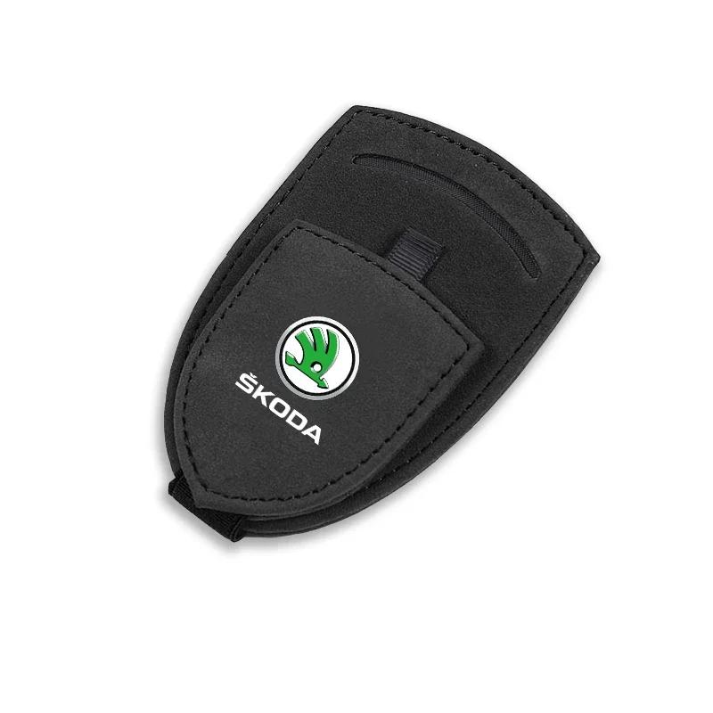 Car Suede Glasses Clip Sun Visor Sunglasses Clamp Holder For Skoda Octavia Superb Rapid Kodiaq Karoq Fabia Kamiq Enyaq Citigo RS