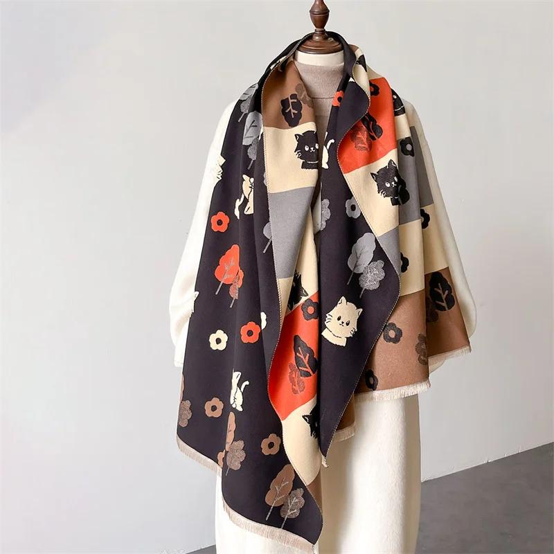 Women Winter Imitation Wool Scarf Warm Pashmina Foulard Female Cashmere Shawls Wraps Thick Soft Bufanda Scarves Stole