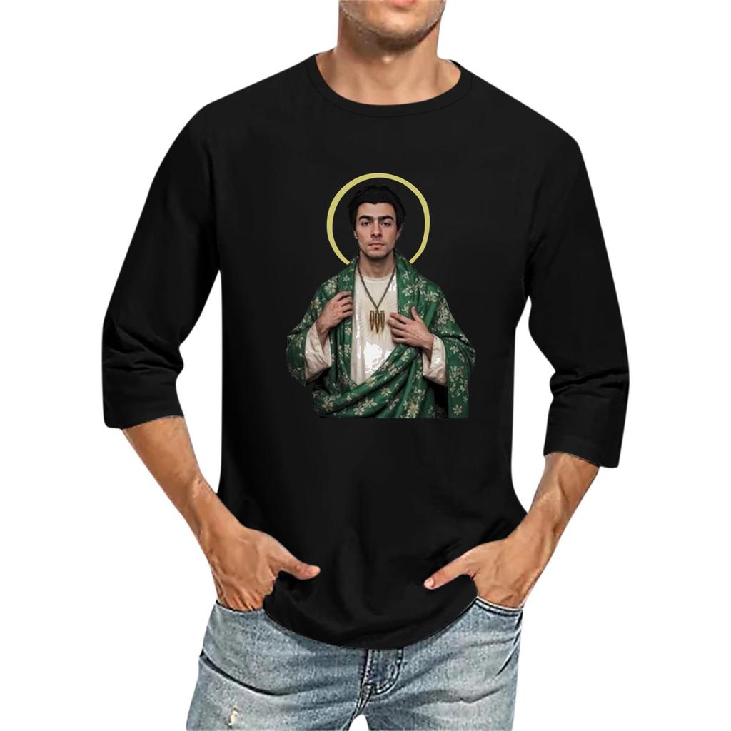 Мужская футболка с круглым вырезом и рукавом семь четвертей, мужская повседневная свободная футболка с рукавом семь четвертей