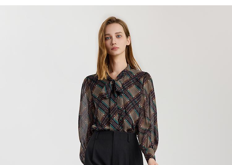Elegant Lace-Up Collar Long-Sleeved Shirt for Women