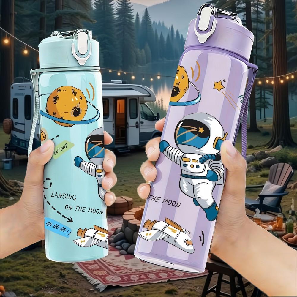 1PC Astronaut Floating Space Planet Pattern 750ml Color Plastic Sports Water Bottle Leakproof Flip Straw Lid Suitable for Sports Office Home Use