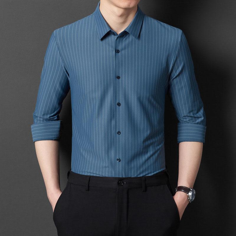 Модные рубашки для мужчин, одежда в полоску с отложным воротником, деловые рабочие рубашки, весенне-осенняя одежда с длинными рукавами