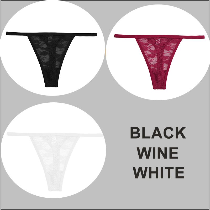 3PCS/Set Sexy G-string Panties Women Thongs Lace Underwear Pantys Low-Waist Femme Underpants Mesh Transparent Lingerie