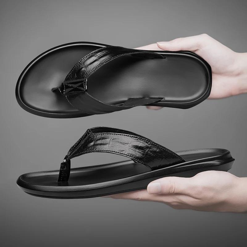 Мода Уличные Новые Мужские Шлепанцы Крутые Летние Тапочки Мужские Дышащие Пляжные Сандалии Противоскользящие Уличные Полуслайды Мужские Новые Кожаные Слайды