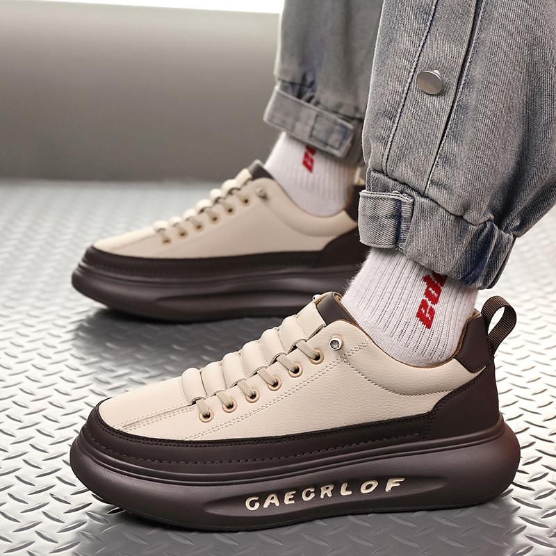 Fashion Brand Men's Lace Up Comfortable Thick Soled Outdoor Sports Shoes In Spring Classic White/brown Men Casual Fashion Shoes