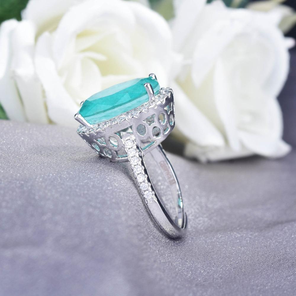 Women Simulated Paraiba Gemstone Open Ring Big Egg Shape Engagement Jewelry