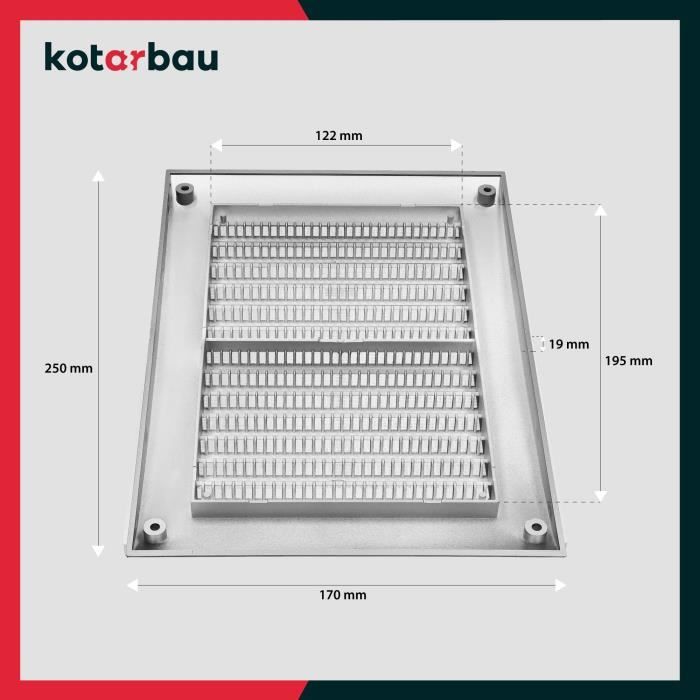 Grille d'aération KOTARBAU - 170 x 250 mm - Plastique satiné - Résistante à l'humidité - Moustiquaire