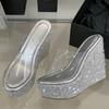 Модные летние женские шлепанцы Eilyken из прозрачного ПВХ с открытым носком, блестящие пайетки, платформа, танкетка, высокий каблук, банкетные туфли для вечеринки