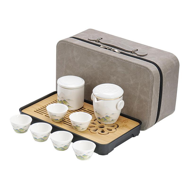 Suet jade white porcelain portable travel tea set gift box gift gift for Father's Day Dragon Boat Festival elders and teachers