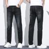 2024 Новые весенние и осенние мужские джинсы высокого класса, облегающие, прямые, эластичные, светлые, повседневные, длинные брюки