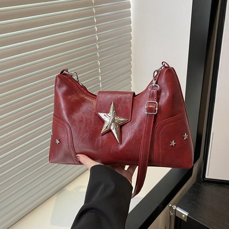 Женская сумка на плечо из ПУ с декором в виде звезд, шикарная сумка-хобо, вместительная модная сумка кроссбоди, однотонная милая сумка под мышкой AVE