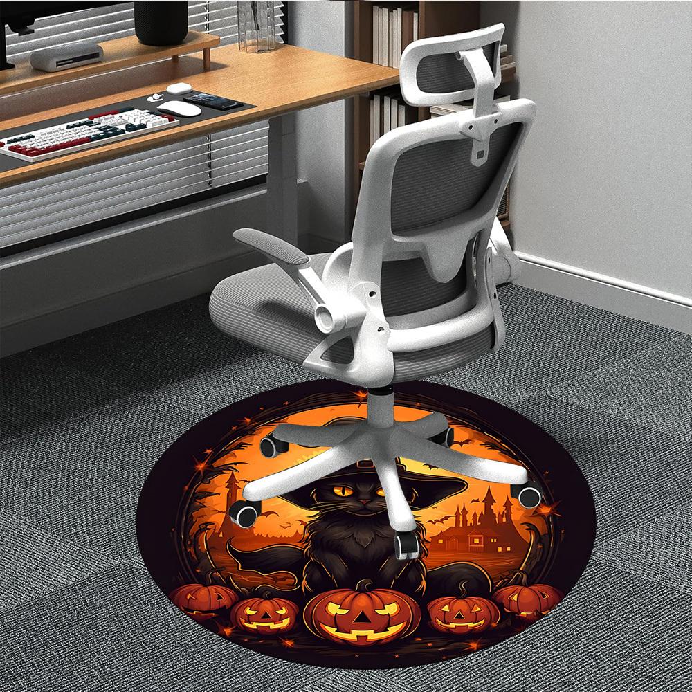 1pc Halloween Cat Office Round Area Rug, Under Office Chairs Bedroom Living Room Home Decor, Room Deco, Available in Various Sizes