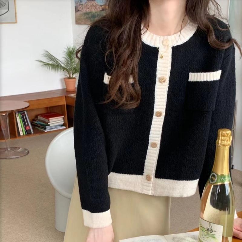 Осенний новый винтажный вязаный свитер с круглым вырезом, кардиганы для женщин, элегантный повседневный однотонный свободный вязаный кардиган, пальто для женщин, модные зимние свитера 25535