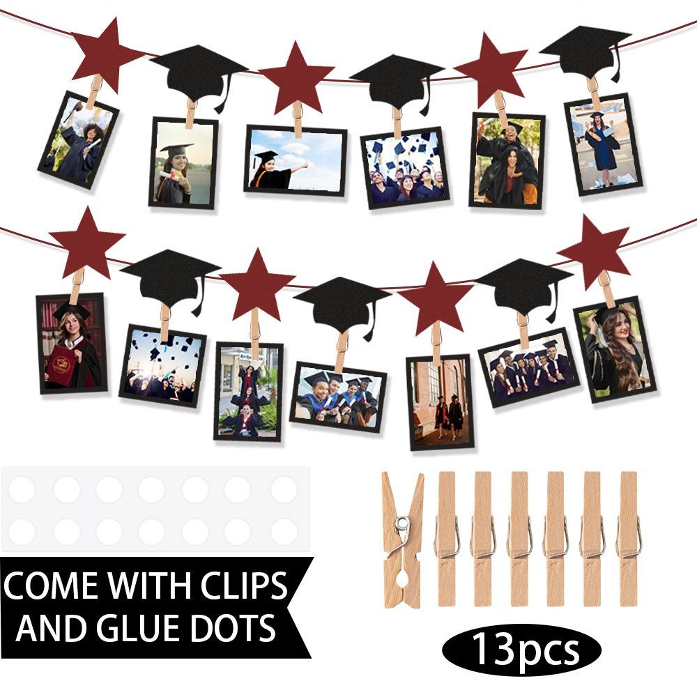 Black Gold Graduation Photo Banner Celebrate Picture Banner Graduation Hanging Decor  Classmates