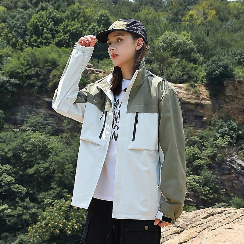 Осенняя пара цветная куртка тонкая одинарная тренчкот-плащ свободная ветрозащитная и водонепроницаемая для улицы