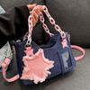 Vintage Shoulder Underarm Fashion Star Design Tote Denim Crossbody Bag Women Chain Zip Purses and Handbags
