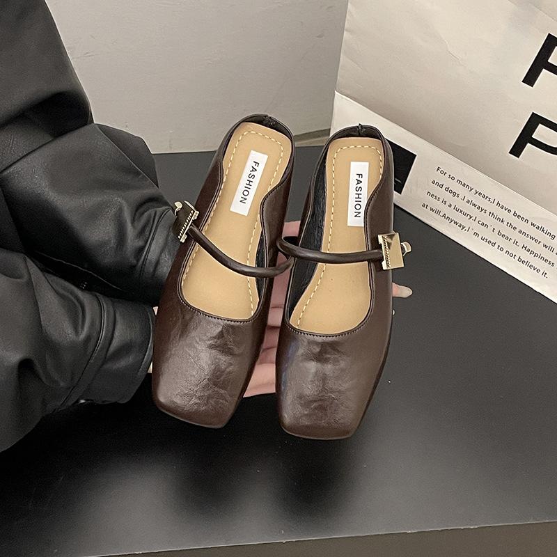 Плоскодонные квадратноголовые тапочки-полушлепанцы для ленивых людей, которые надевают на одну ногу, и носят весенние новые повседневные тапочки-балетки с мягкой подошвой.